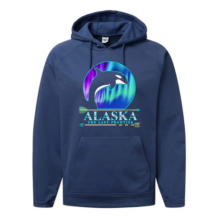 Alaska State Pride Alaska Northern Lights Alaskan Orca Whale Performance Fleece Hoodie