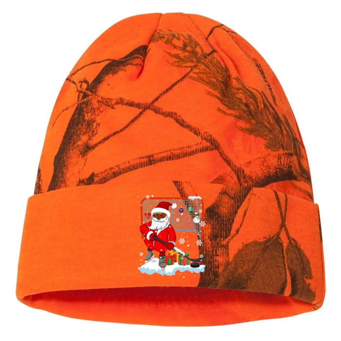 Afro Santa Playing Hockey Xmas Black Afro Hockey Player Gift Kati - 12in Camo Beanie