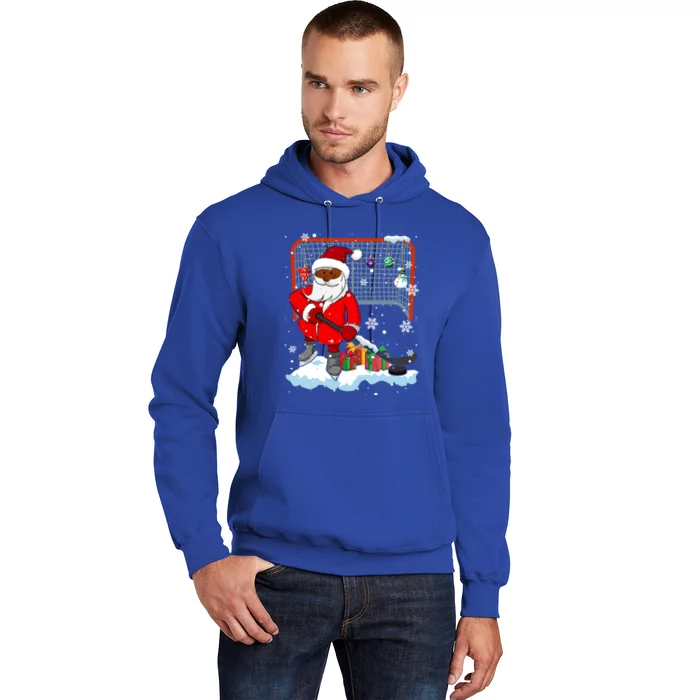 Afro Santa Playing Hockey Xmas Black Afro Hockey Player Gift Hoodie