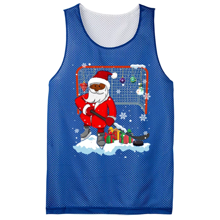 Afro Santa Playing Hockey Xmas Black Afro Hockey Player Gift Mesh Reversible Basketball Jersey Tank