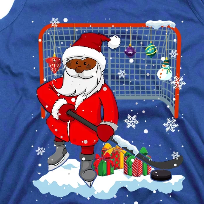 Afro Santa Playing Hockey Xmas Black Afro Hockey Player Gift Tank Top