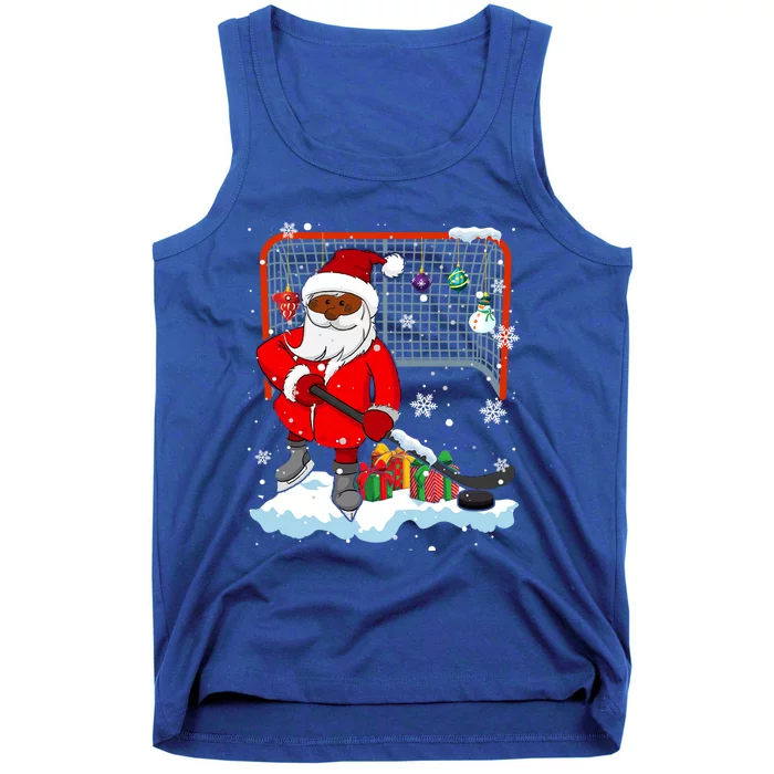 Afro Santa Playing Hockey Xmas Black Afro Hockey Player Gift Tank Top