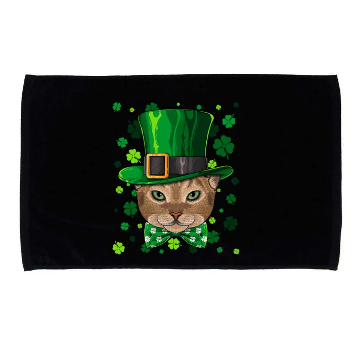 Abyssinian St Patricks Day Cat Leprechaun Hat Shamrock Funny Gift Microfiber Hand Towel