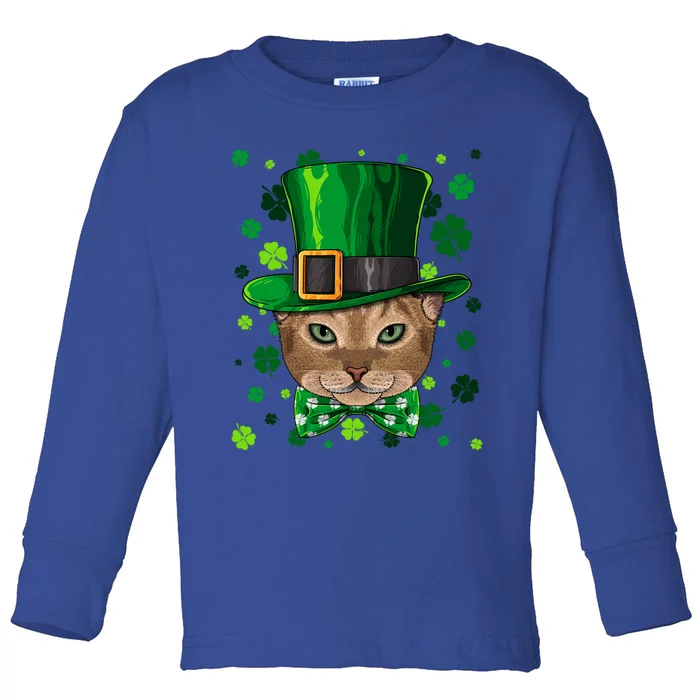 Abyssinian St Patricks Day Cat Leprechaun Hat Shamrock Funny Gift Toddler Long Sleeve Shirt