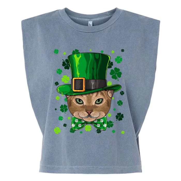 Abyssinian St Patricks Day Cat Leprechaun Hat Shamrock Funny Gift Garment-Dyed Women's Muscle Tee