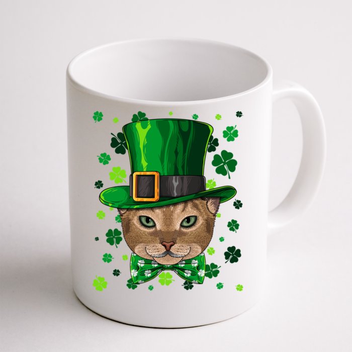 Abyssinian St Patricks Day Cat Leprechaun Hat Shamrock Funny Gift Front & Back Coffee Mug