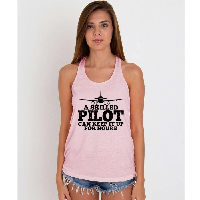 A Skilled Pilot Can Keep It Up For Hours Funny Aviation Women's Knotted Racerback Tank