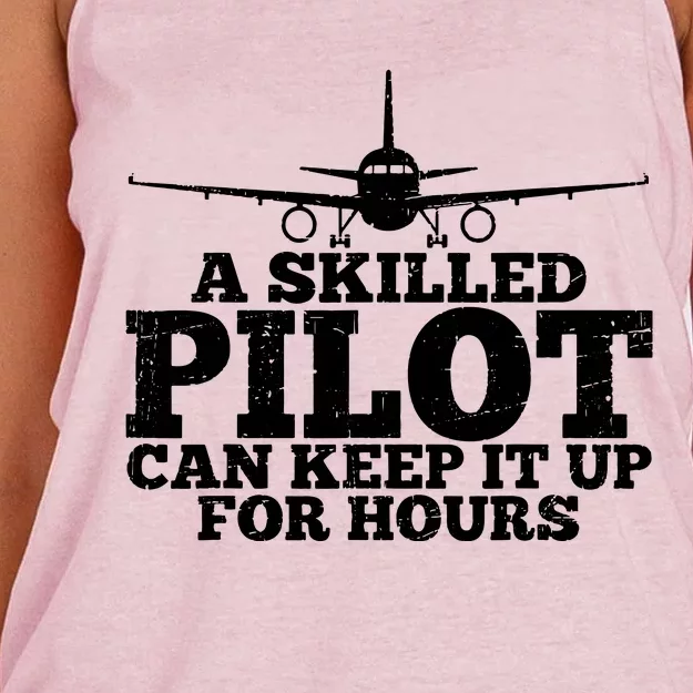 A Skilled Pilot Can Keep It Up For Hours Funny Aviation Women's Knotted Racerback Tank