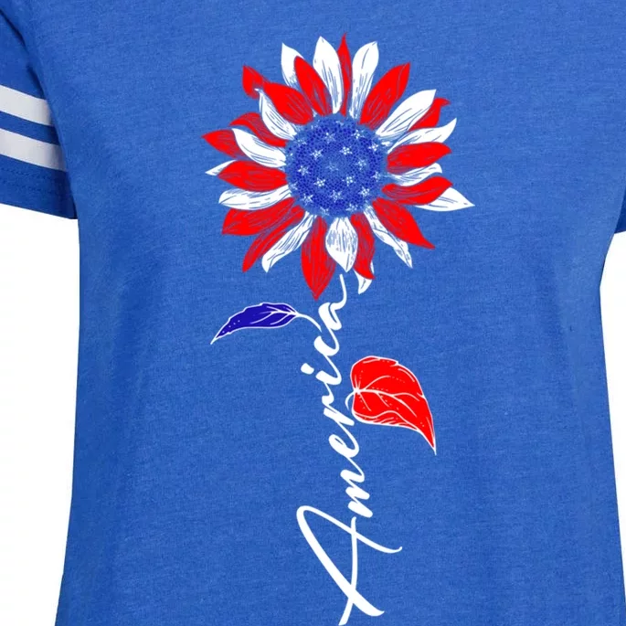 America Sunflower Patriotic Graphic 4th Of July Gift Enza Ladies Jersey Football T-Shirt