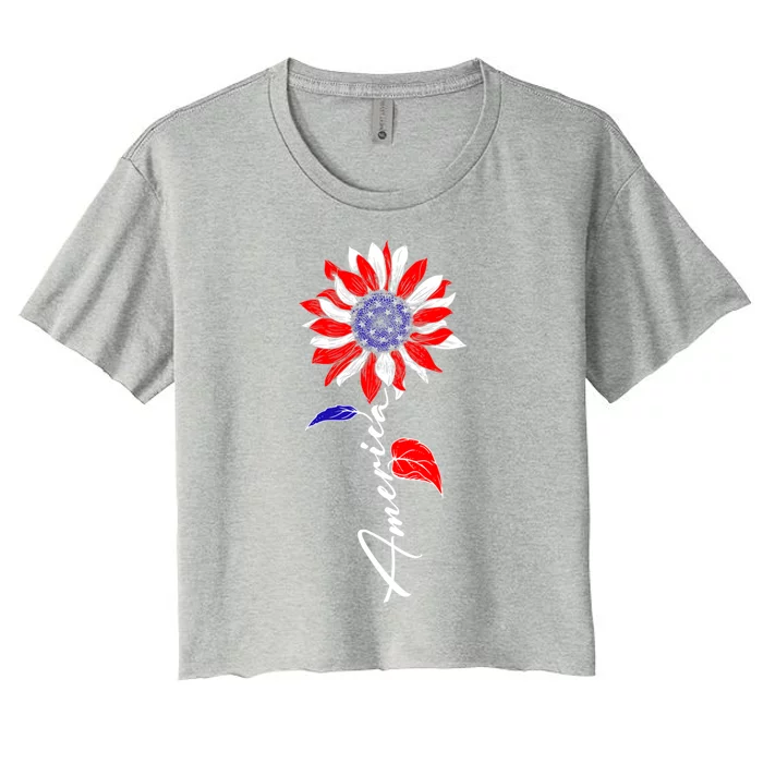 America Sunflower Patriotic Graphic 4th Of July Gift Women's Crop Top Tee