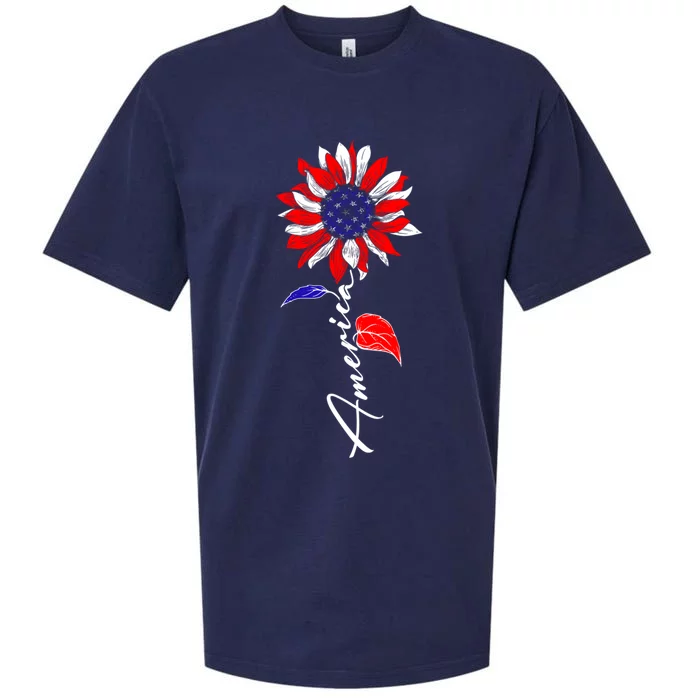 America Sunflower Patriotic Graphic 4th Of July Gift Sueded Cloud Jersey T-Shirt