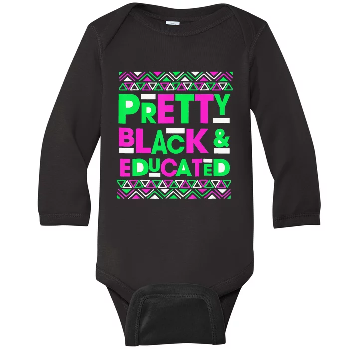 AKA Sorority Pretty Black Educated Black History Month Gift Baby Long Sleeve Bodysuit