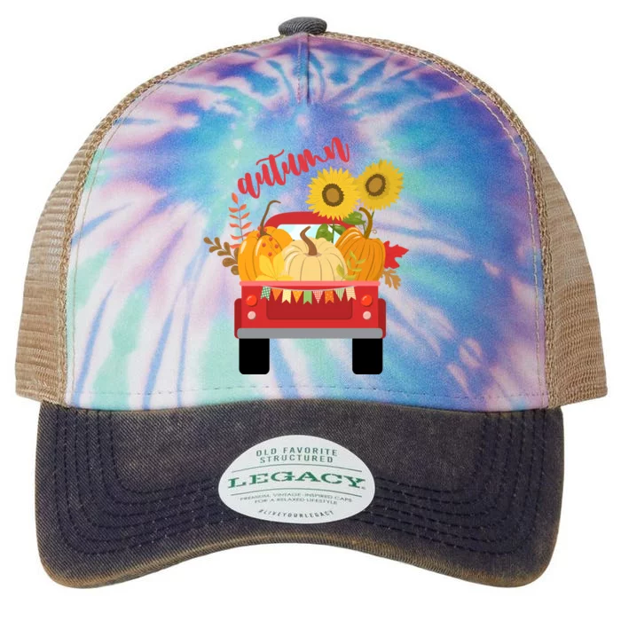 Autumn Sunflower Pumpkin Vintage Truck Legacy Tie Dye Trucker Hat