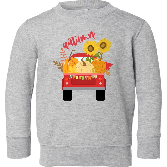 Autumn Sunflower Pumpkin Vintage Truck Toddler Sweatshirt