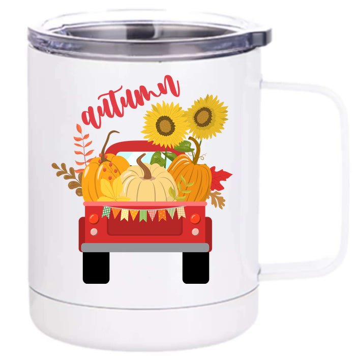 Autumn Sunflower Pumpkin Vintage Truck Front & Back 12oz Stainless Steel Tumbler Cup