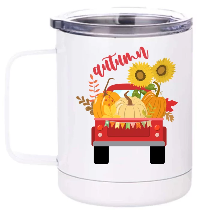 Autumn Sunflower Pumpkin Vintage Truck Front & Back 12oz Stainless Steel Tumbler Cup