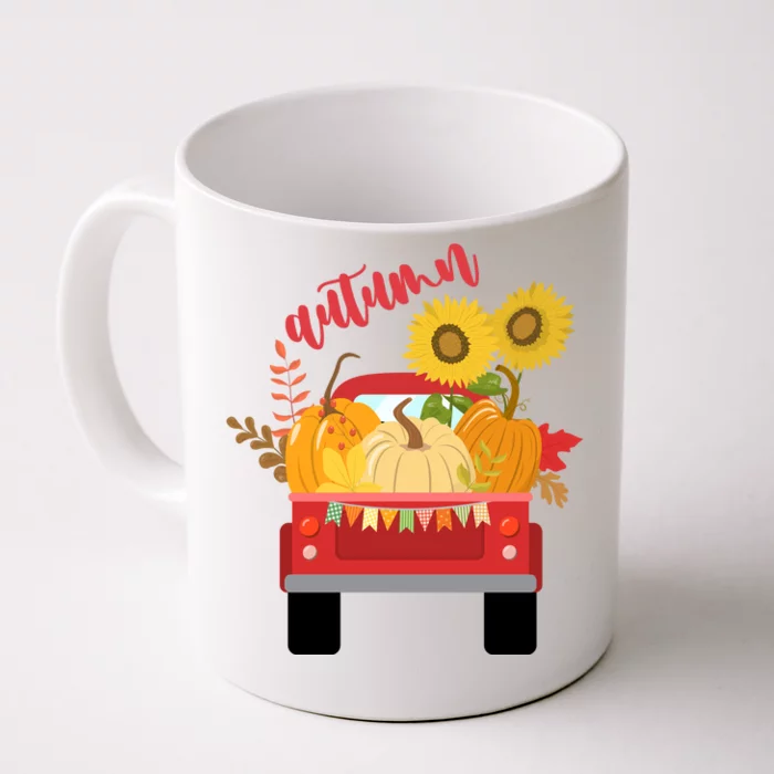 Autumn Sunflower Pumpkin Vintage Truck Front & Back Coffee Mug