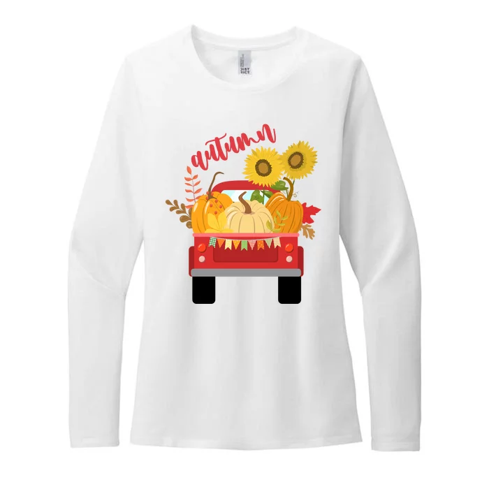 Autumn Sunflower Pumpkin Vintage Truck Womens CVC Long Sleeve Shirt