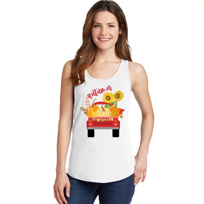 Autumn Sunflower Pumpkin Vintage Truck Ladies Essential Tank