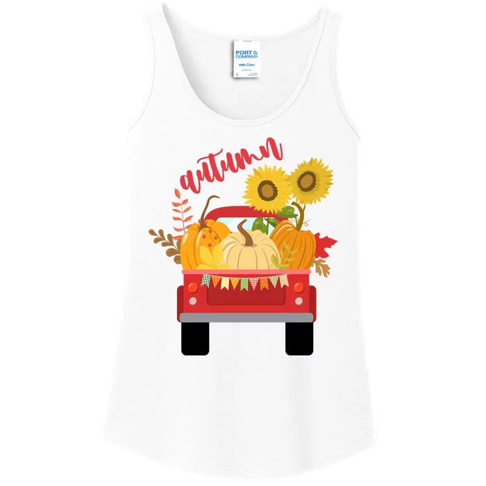 Autumn Sunflower Pumpkin Vintage Truck Ladies Essential Tank