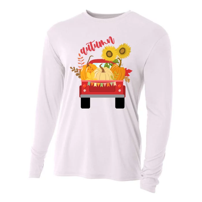 Autumn Sunflower Pumpkin Vintage Truck Cooling Performance Long Sleeve Crew