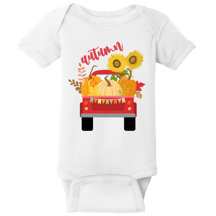 Autumn Sunflower Pumpkin Vintage Truck Baby Bodysuit