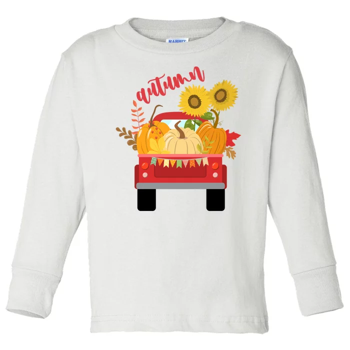 Autumn Sunflower Pumpkin Vintage Truck Toddler Long Sleeve Shirt