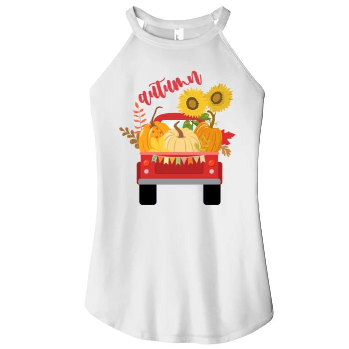 Autumn Sunflower Pumpkin Vintage Truck Women’s Perfect Tri Rocker Tank