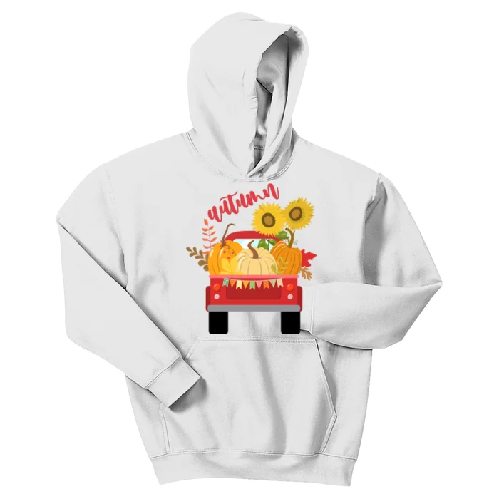 Autumn Sunflower Pumpkin Vintage Truck Kids Hoodie