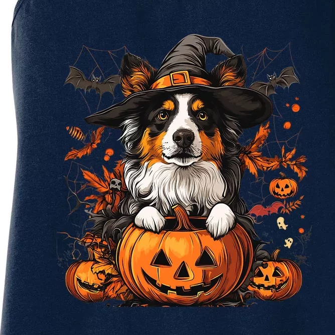 Australian Shepherd Pumpkin Halloween Thanksgiving Women's Racerback Tank