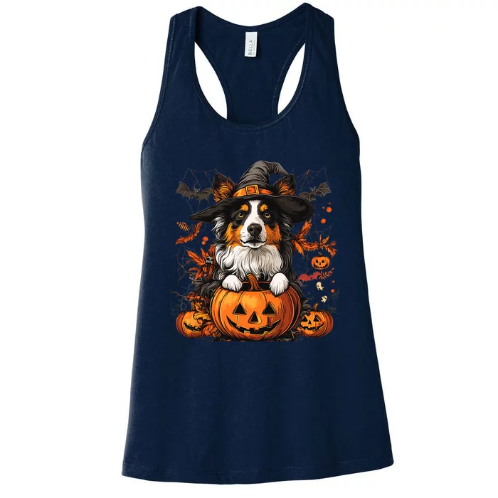 Australian Shepherd Pumpkin Halloween Thanksgiving Women's Racerback Tank