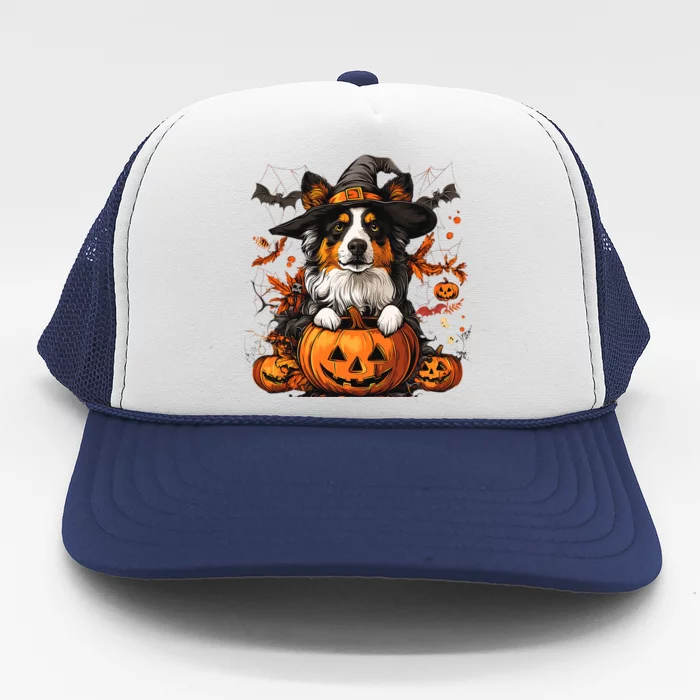 Australian Shepherd Pumpkin Halloween Thanksgiving Trucker Hat