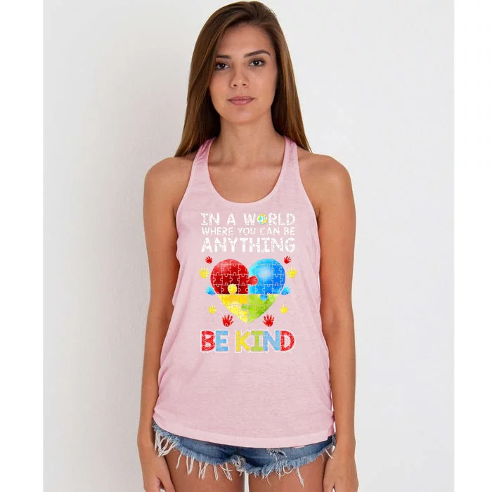 Autistic Support Puzzle Be Kind Autism Awareness Gift Women's Knotted Racerback Tank