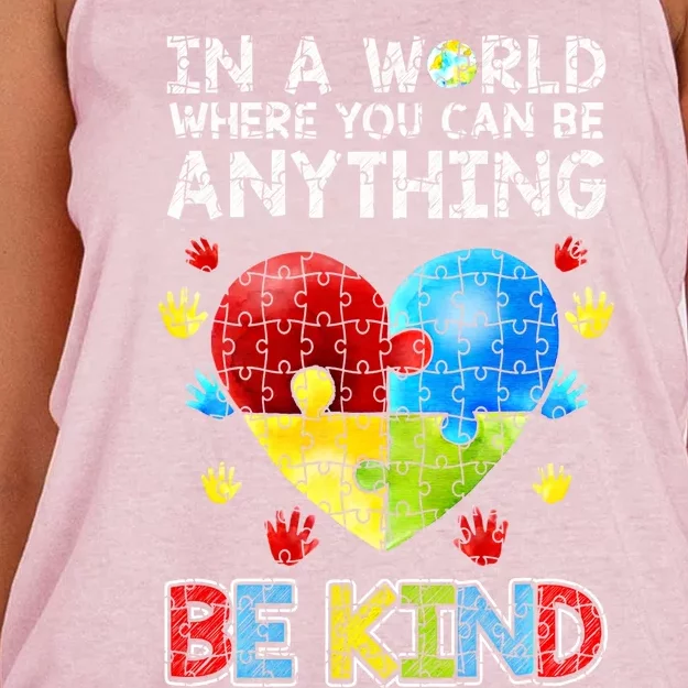 Autistic Support Puzzle Be Kind Autism Awareness Gift Women's Knotted Racerback Tank