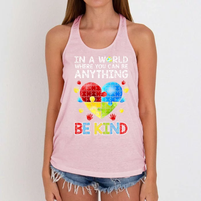 Autistic Support Puzzle Be Kind Autism Awareness Gift Women's Knotted Racerback Tank