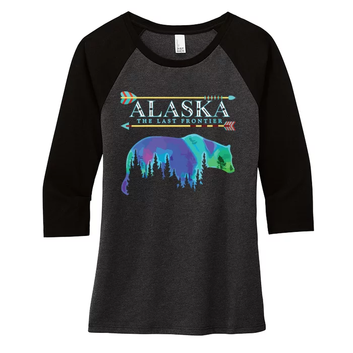 Alaska State Pride Alaska Northern Lights Alaskan Bear Women's Tri-Blend 3/4-Sleeve Raglan Shirt