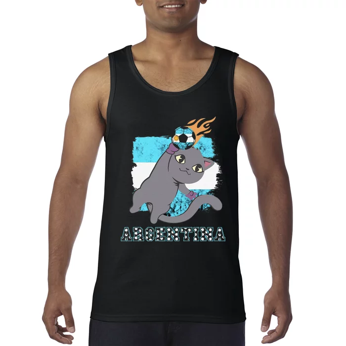 Argentina Soccer Player Cat Argentinian Flag Argentina Tank Top