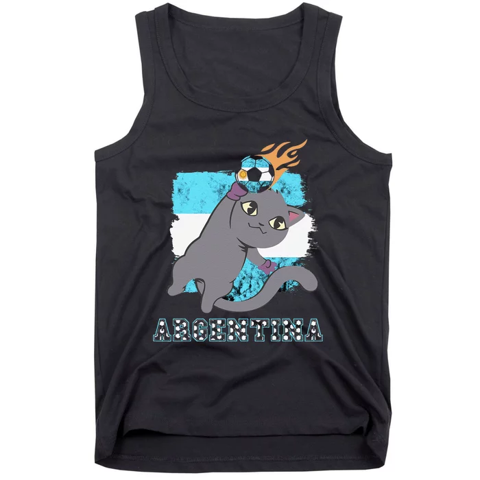 Argentina Soccer Player Cat Argentinian Flag Argentina Tank Top