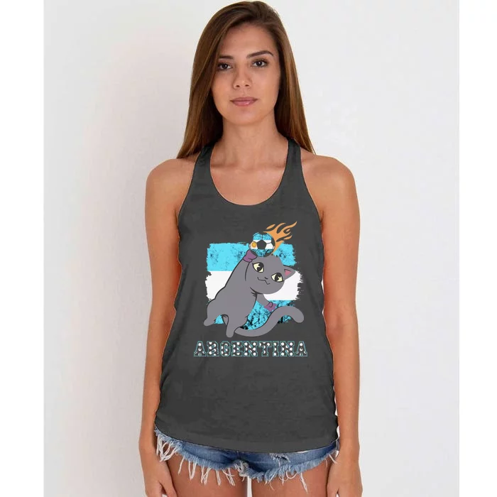 Argentina Soccer Player Cat Argentinian Flag Argentina Women's Knotted Racerback Tank