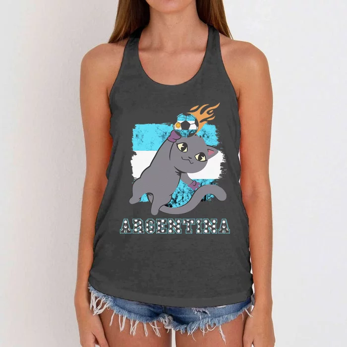 Argentina Soccer Player Cat Argentinian Flag Argentina Women's Knotted Racerback Tank