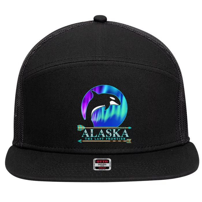 Alaska State Pride Alaska Northern Lights Alaskan Orca Whale 7 Panel Mesh Trucker Snapback Hat