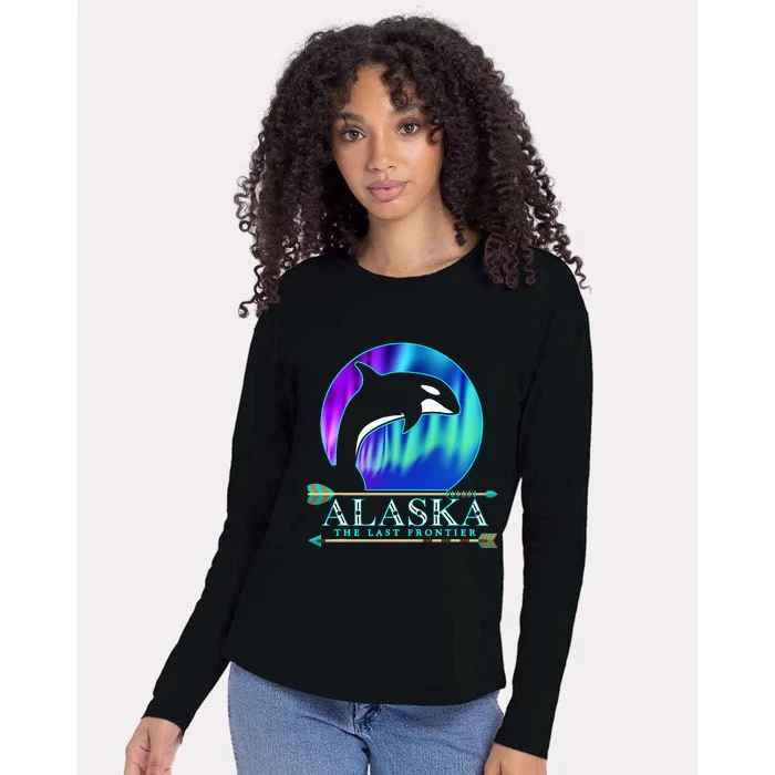 Alaska State Pride Alaska Northern Lights Alaskan Orca Whale Womens Cotton Relaxed Long Sleeve T-Shirt