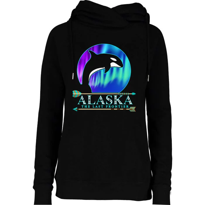 Alaska State Pride Alaska Northern Lights Alaskan Orca Whale Womens Funnel Neck Pullover Hood