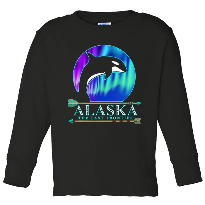 Alaska State Pride Alaska Northern Lights Alaskan Orca Whale Toddler Long Sleeve Shirt