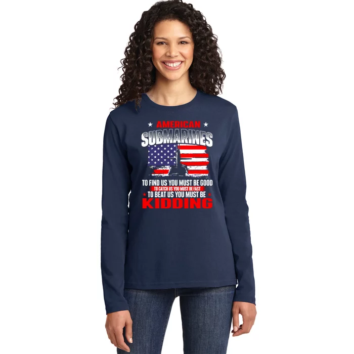 American Submarines Patriotic Navy US Veteran Submariner Ladies Long Sleeve Shirt