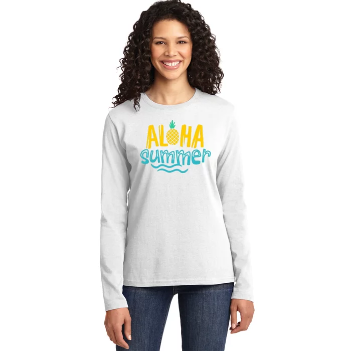 Aloha Summer Pineapple Tropical Ladies Long Sleeve Shirt