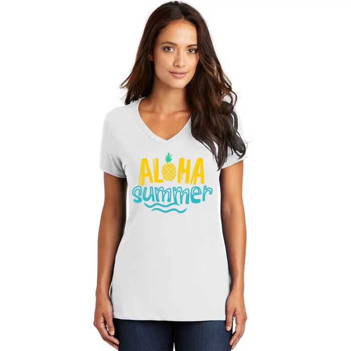 Aloha Summer Pineapple Tropical Women's V-Neck T-Shirt