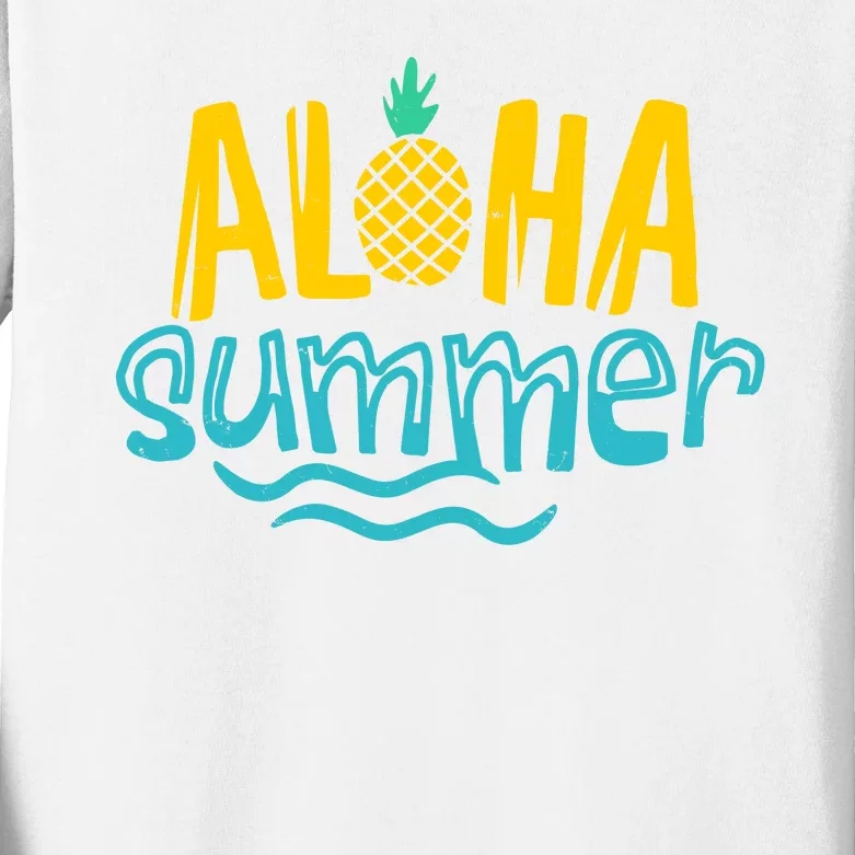 Aloha Summer Pineapple Tropical Kids Long Sleeve Shirt