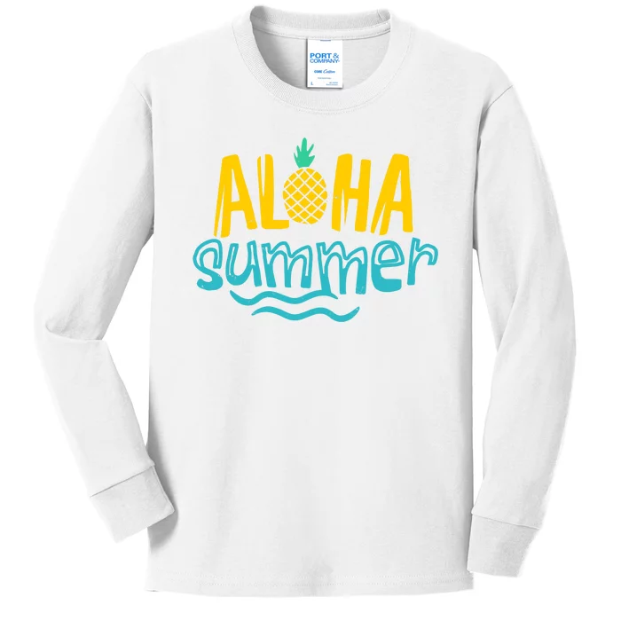 Aloha Summer Pineapple Tropical Kids Long Sleeve Shirt