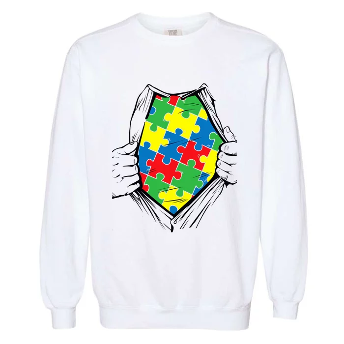 Autism Superhero Puzzle Piece Garment-Dyed Sweatshirt